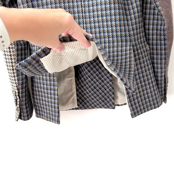 VERONICA BEARD | Faustine Dickey Houndstooth Mixed Media Jacket Blue Multi 00 - Picture 11 of 14